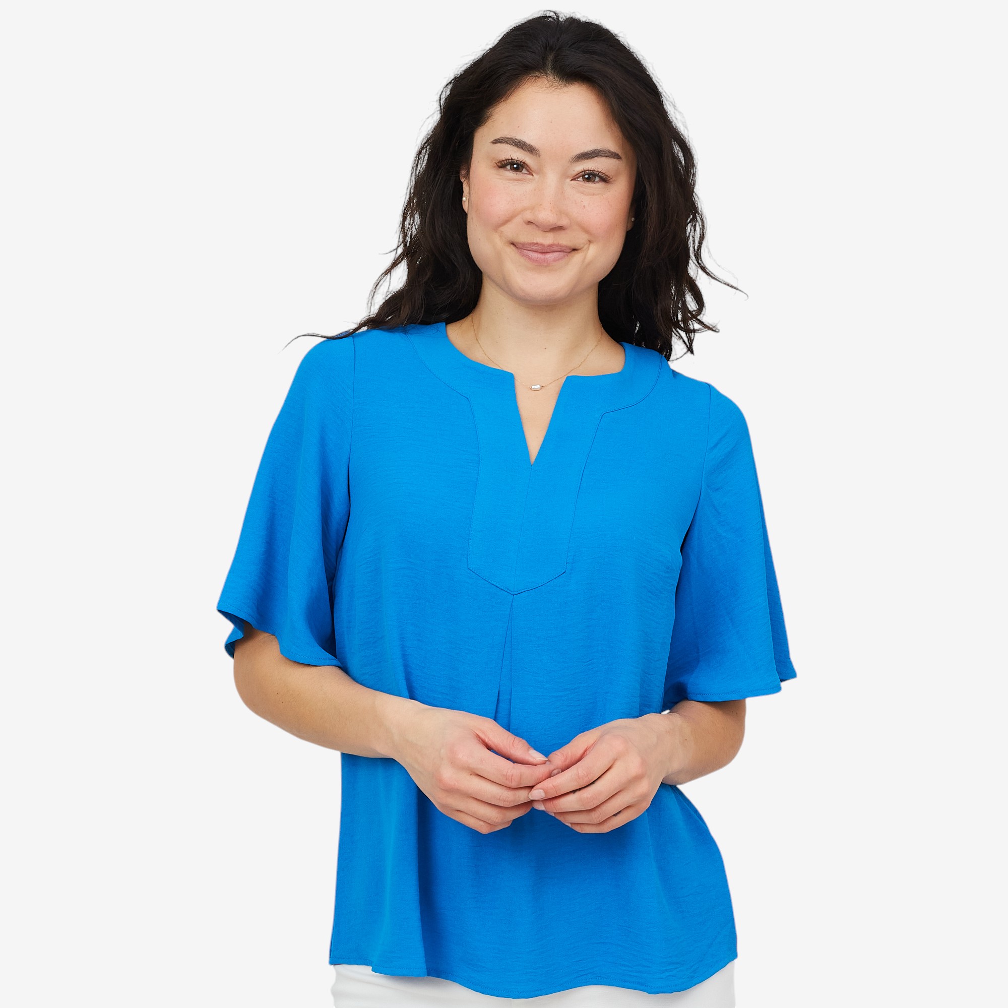 Nina Leonard Textured Weave Top with Flutter High Low Hem - TSC.ca