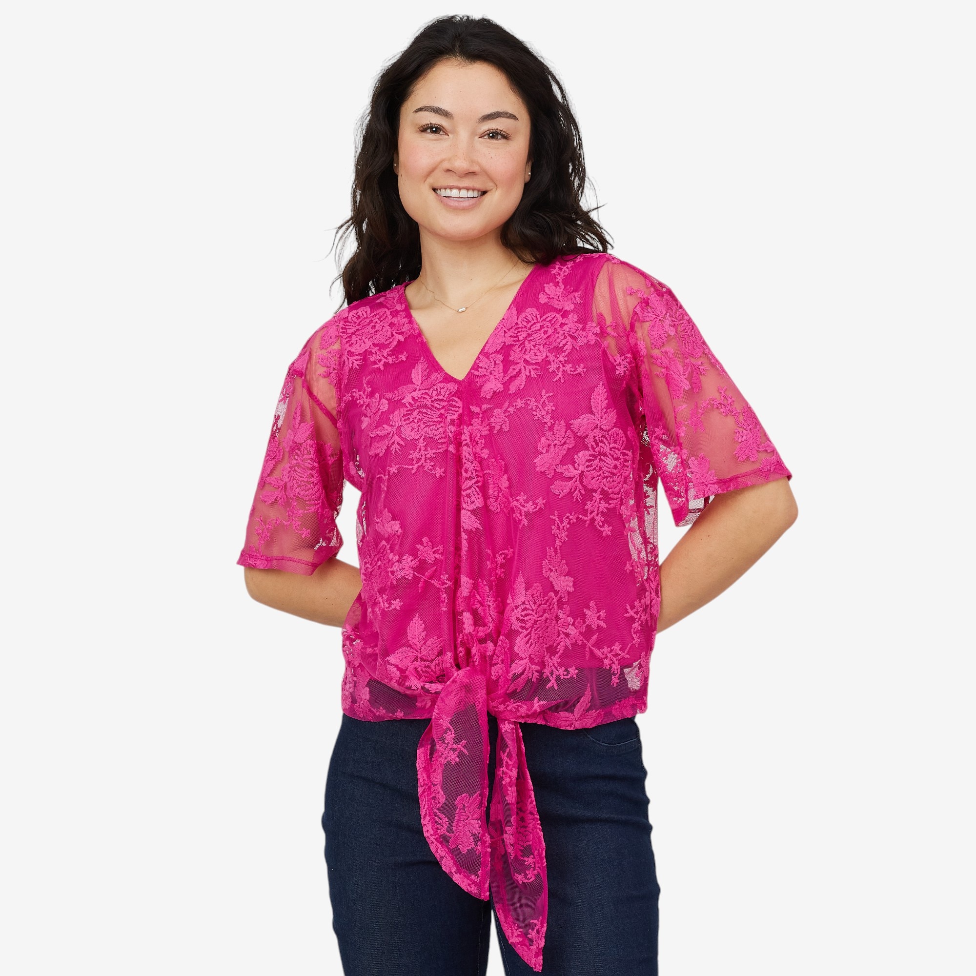 Nina Leonard V Neck 3/4 Sleeve Tie Top - TSC.ca
