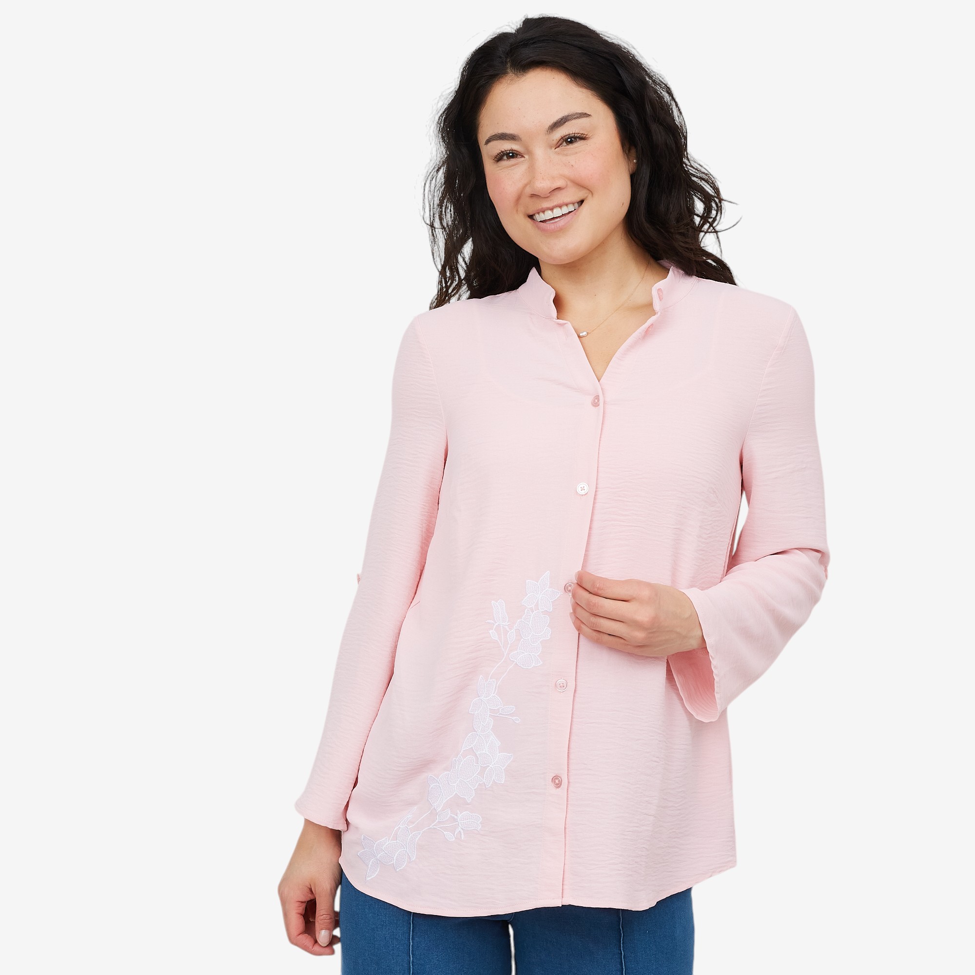 Nina Leonard Elbow Sleeve Button Front Tunic Top - TSC.ca
