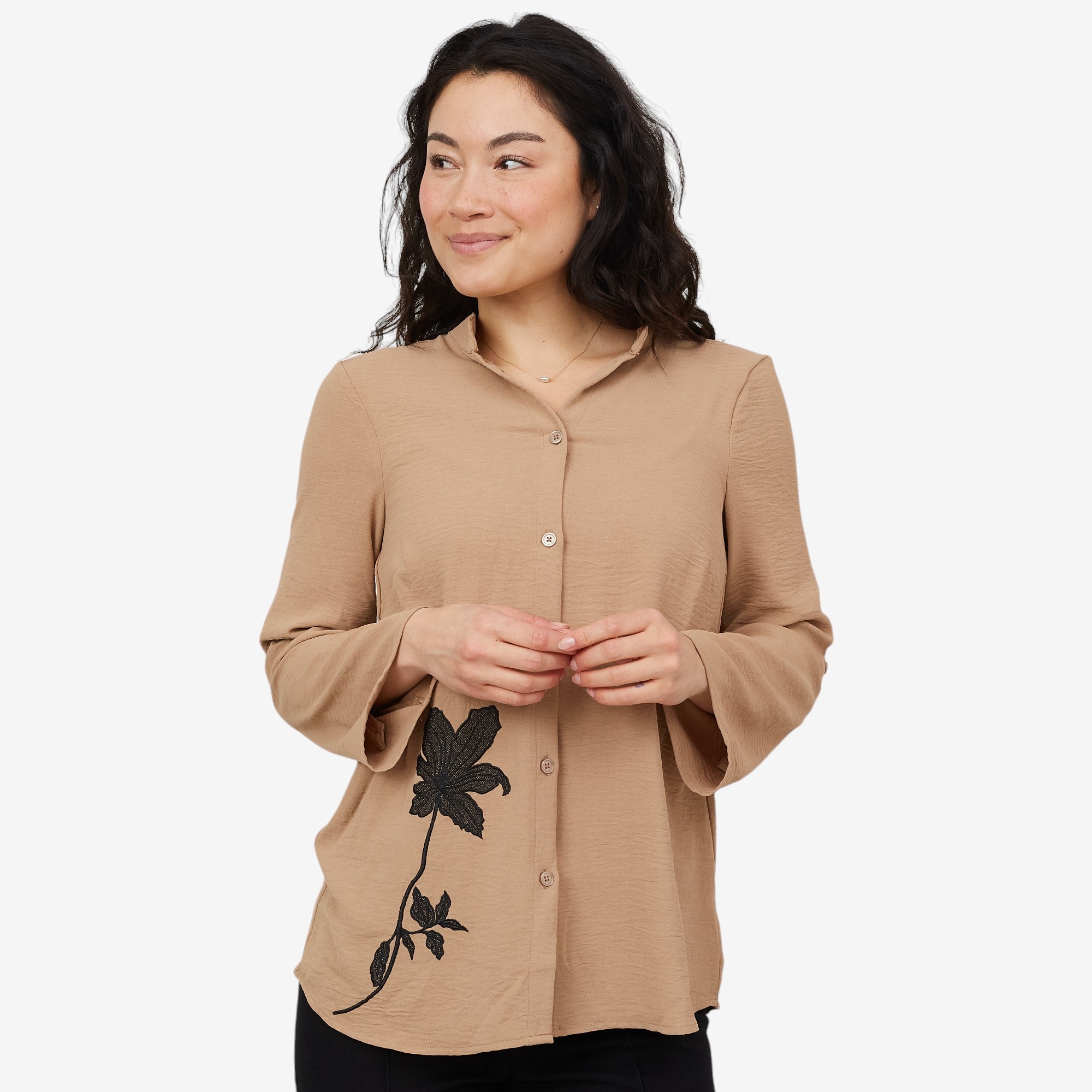 Nina Leonard Elbow Sleeve Button Front Tunic Top - TSC.ca