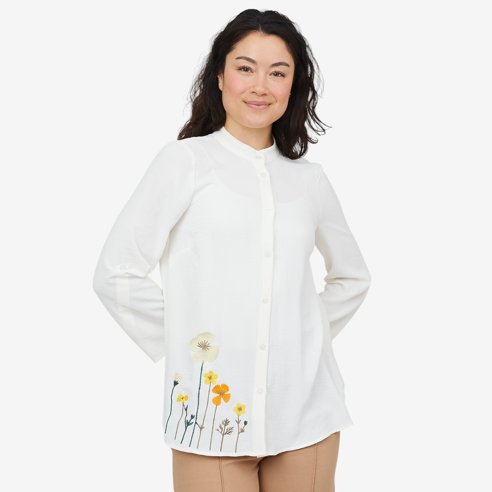 Nina Leonard Elbow Sleeve Button Front Tunic Top - TSC.ca