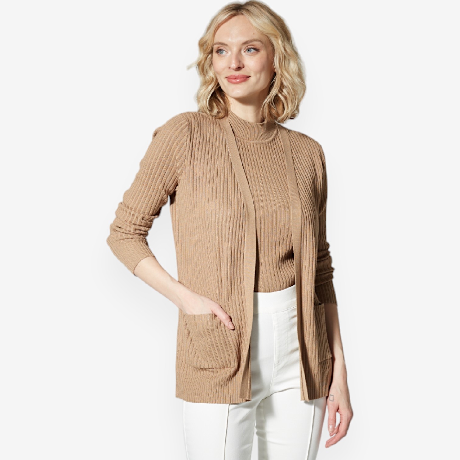 Hailey Lyn Two-Piece Mock Neck Tank and Ribbed Cardigan Set