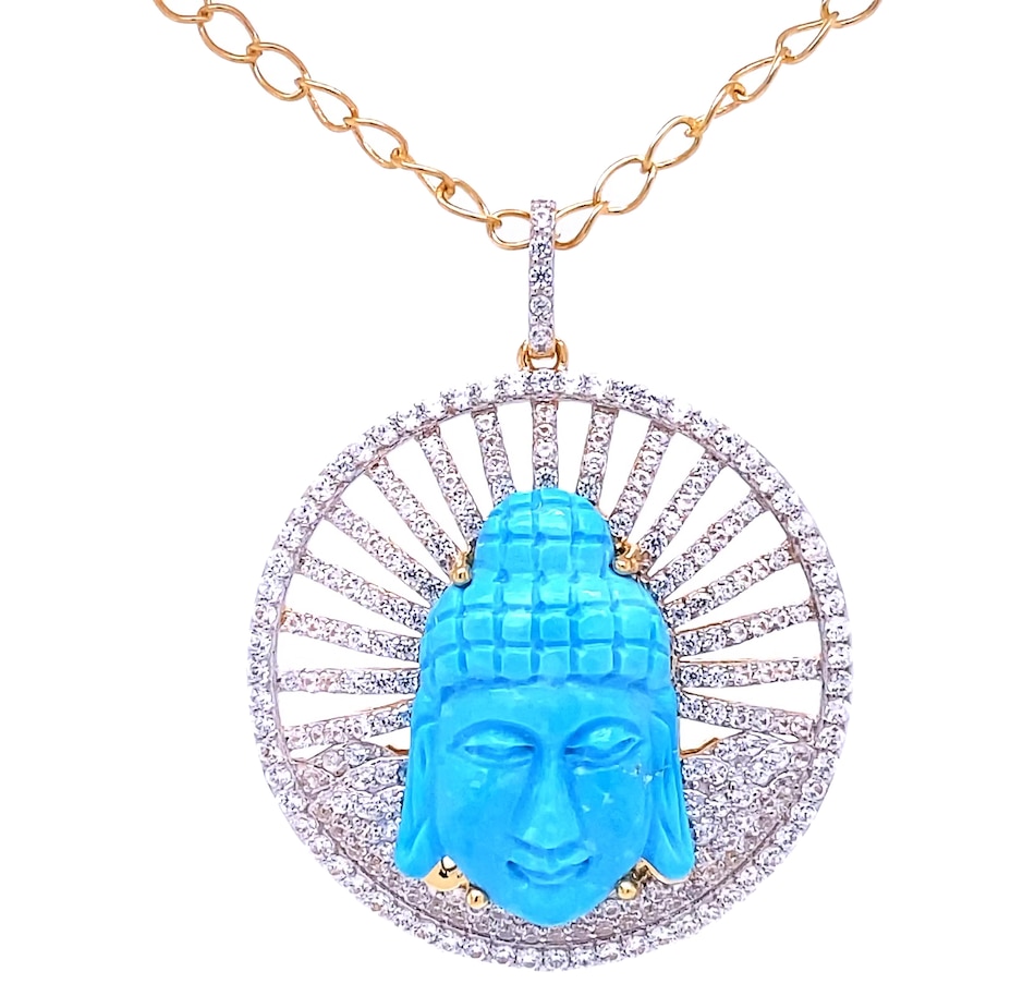 Image 529041.jpg, Product 529-041 / Price $399.33, Rare Gem Girl Sterling Silver American Turquoise Buddha with White Zircon Medallion Pendant and Chain from Rare Gem Girl on TSC.ca's Jewellery department