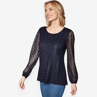 Hailey Lyn Scoop Neck Balloon Sleeve Novelty Knit Top