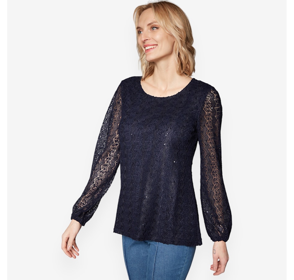Image 529043_NVY.jpg, Product 529-043 / Price $29.33, Hailey Lyn Scoop Neck Balloon Sleeve Novelty Knit Top from Hailey Lyn on TSC.ca's Fashion department