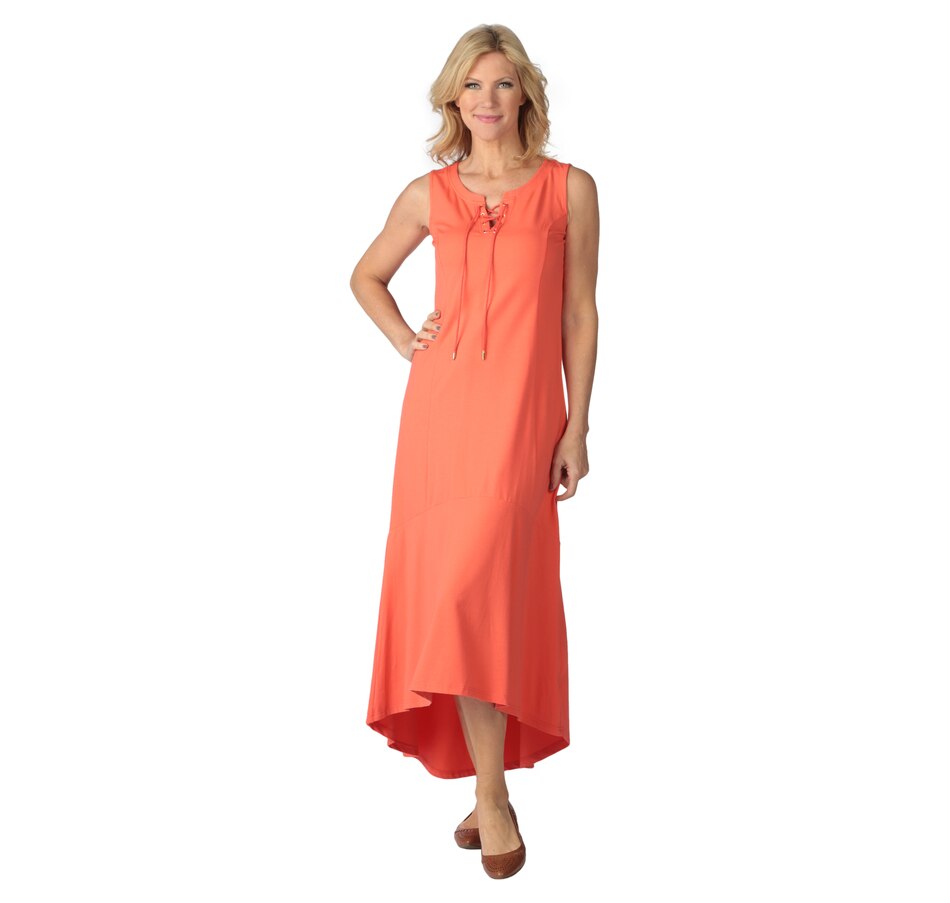 Image 537564_CORRE.jpg , Product 537-564 / Price $30.33 , Isaac Mizrahi Live! Sleeveless Lace-Up Fluted Maxi Dress from Isaac Mizrahi Fashion on TSC.ca's Fashion department