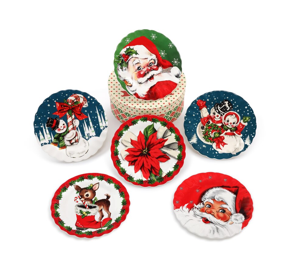 COM-FOUR® 4X Plates for Christmas Selection Varies Father Christmas Sweets 4 Pieces - Motif Mix Gift Plate with Different Motifs Stollen Christmas Plate for Biscuits Advent 33 cm 