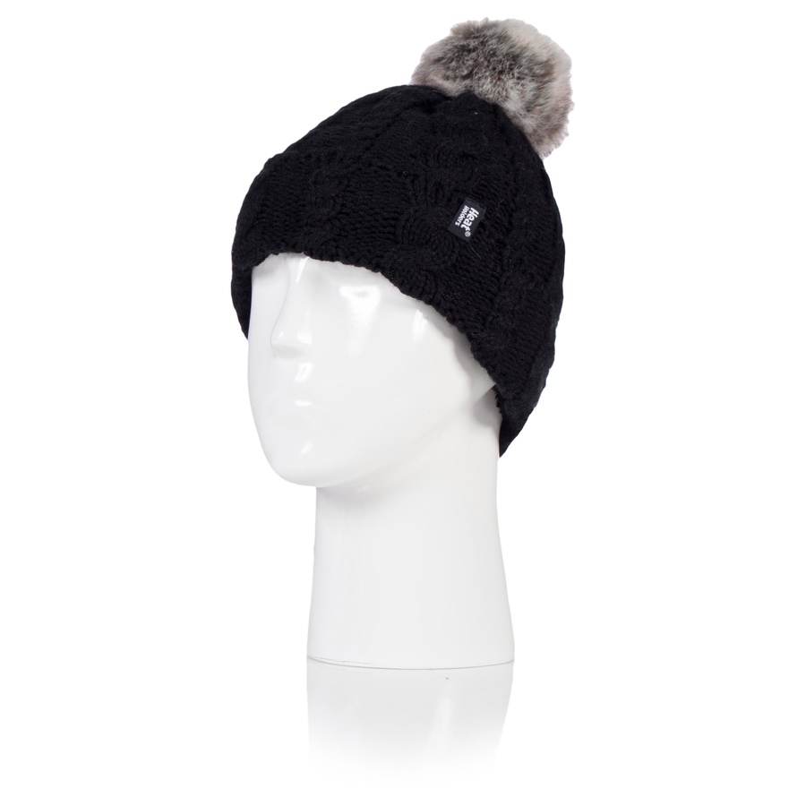 Image 553350_BLK.jpg, Product 553-350 / Price $24.99, Ladies Cable Pom Pom Hat from Heat Holders on TSC.ca's Fashion department