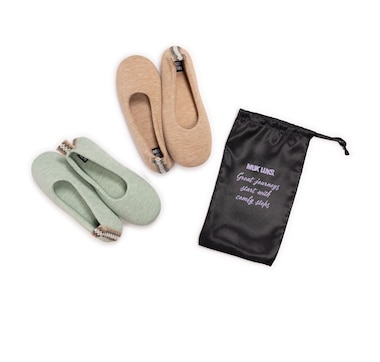 Product 556-447 / Price $44.99 , Muk Luks Soft Sole Ballerina Flat with Travel Bag (2-pack)