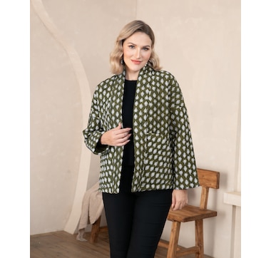 Orange Fashion Village Quilted Open Cardigan