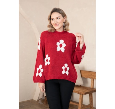 Orange Fashion Village Pull Over Flower Sweater