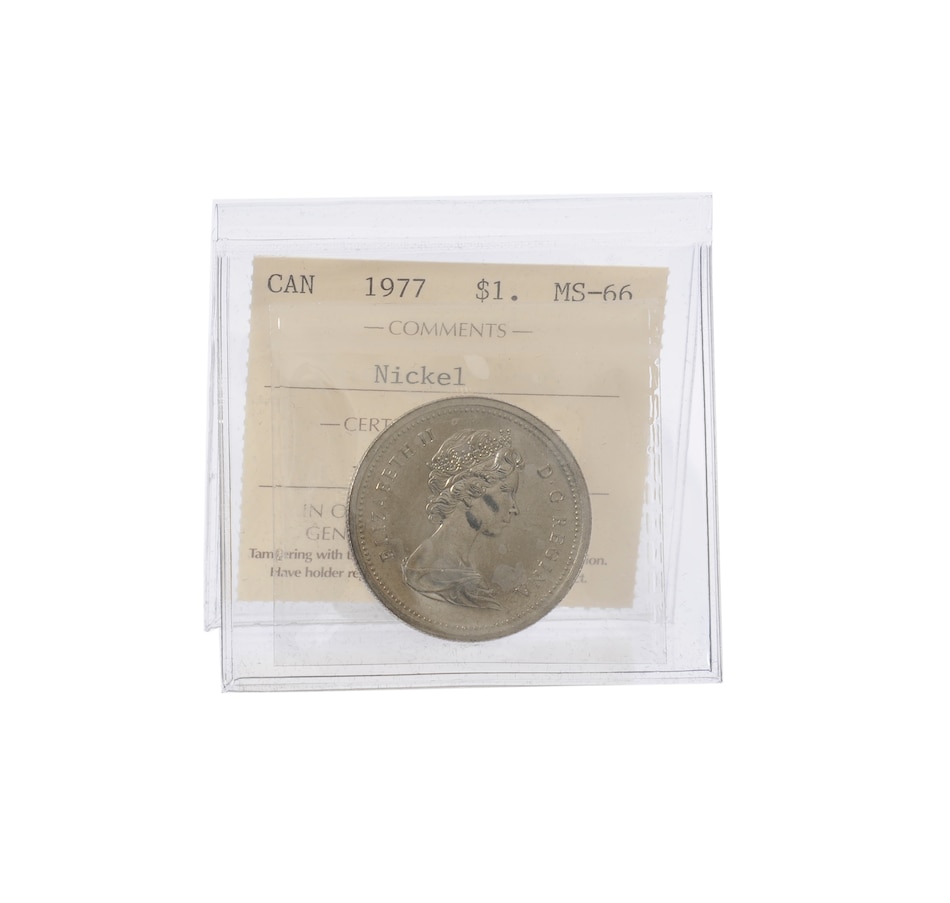 Image 557438_ALTMORE1.jpg, Product 557-438 / Price $499.95, Rare Superb Gem Uncirculated 1977 Dollar Coin, Certified MS-66 from Canadian Coin & Currency on TSC.ca's Coins department