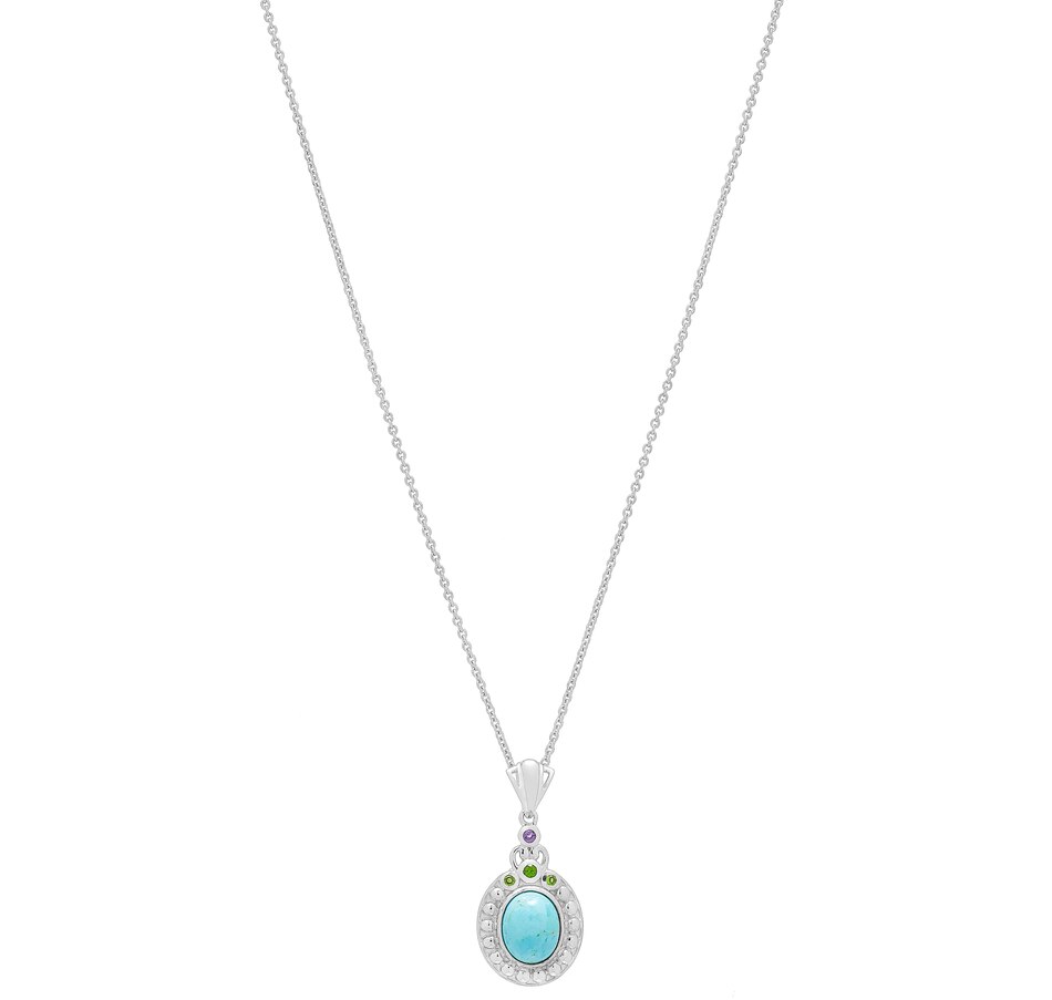 tsc.ca - 14K White Gold Multi Gemstone Pendant with Chain