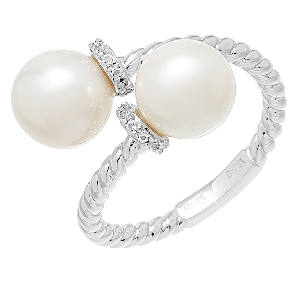 Image 560685.jpg, Product 560-685 / Price $184.00, Imperial Pearls Sterling Silver 8-9mm Cultured Freshwater Pearl & White Topaz Bypass Ring from Imperial Pearls on TSC.ca's Jewellery department