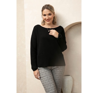 Orange Fashion Village Wide Neck Sweater with Patch Pockets