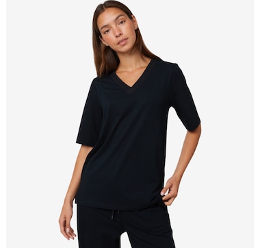 Cuddl Duds Cottonwear+ V-Neck Crochet Trim Tee