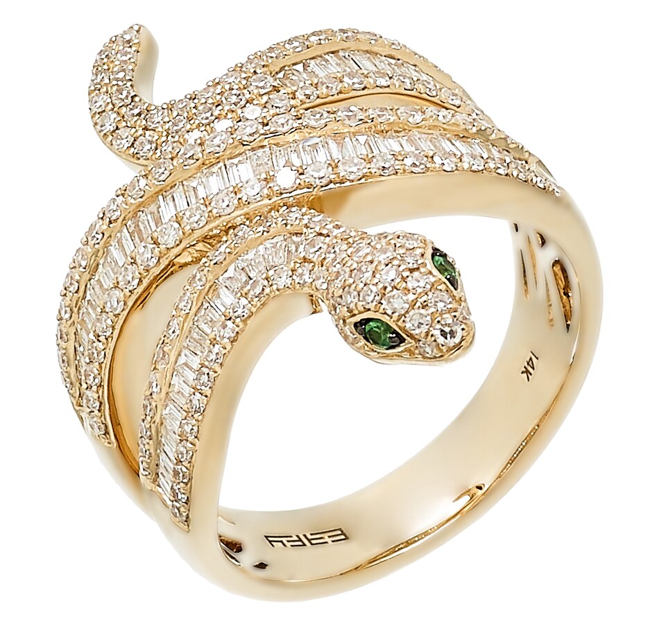 Tsc Ca Effy Jewellery 14k Yellow Gold Diamond And Tsavorite Snake Ring