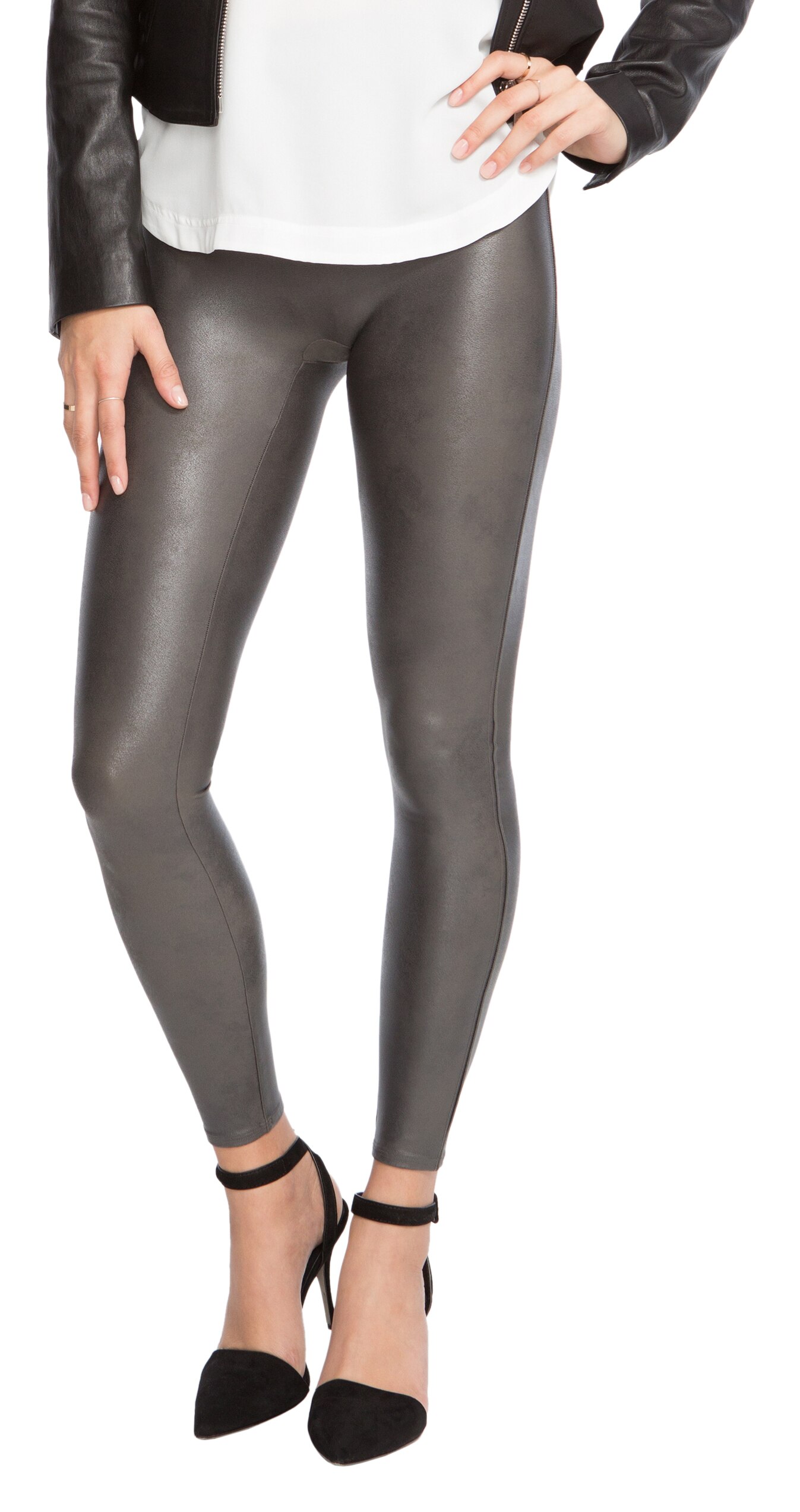 grey faux leather leggings