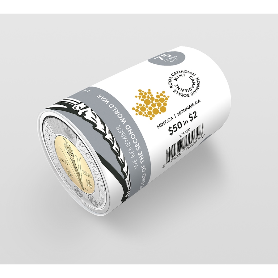 Image 600851_ALTMORE2.jpg, Product 600-851 / Price $99.95, 2020 $2 Special Wrap Roll, Classic Engraved Version, 75th Anniversary of the Second World War (25 coins per roll) from Royal Canadian Mint (RCM) on TSC.ca's Coins department