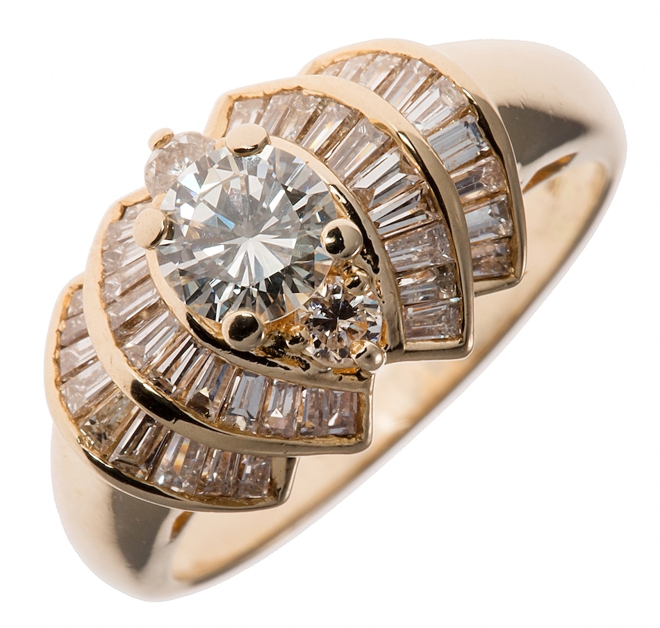 Image 600937.jpg, Product 600-937 / Price $3,495.00, 14KT Yellow Gold Fancy Tapered Baguette Engagement Ring with a .50 Carat Round Brilliant Cut Solitaire from Estate Originals on TSC.ca's Jewellery department