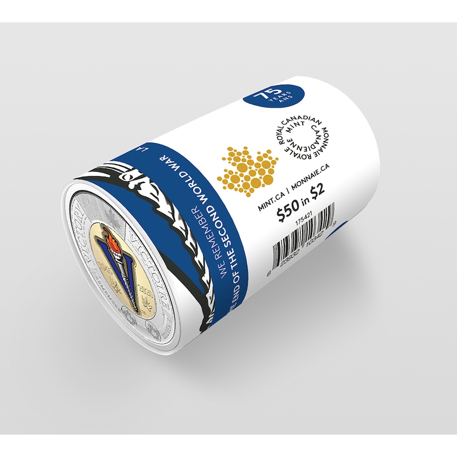 Image 603161_ALTMORE2.jpg, Product 603-161 / Price $99.95, 2020 $2 Special Wrap Roll, Colour Version, 75th Anniversary of the Second World War (25 coins per roll) from Royal Canadian Mint (RCM) on TSC.ca's Coins department