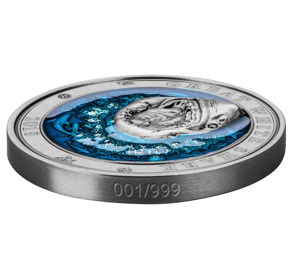 Image 603184_ALTMORE2.jpg, Product 603-184 / Price $399.95, 2018 Great White Shark $5 Coin 3-Ounce Fine Silver with Ultra-High Relief, Enamel and Antique Finish from Canadian Coin & Currency on TSC.ca's Coins department