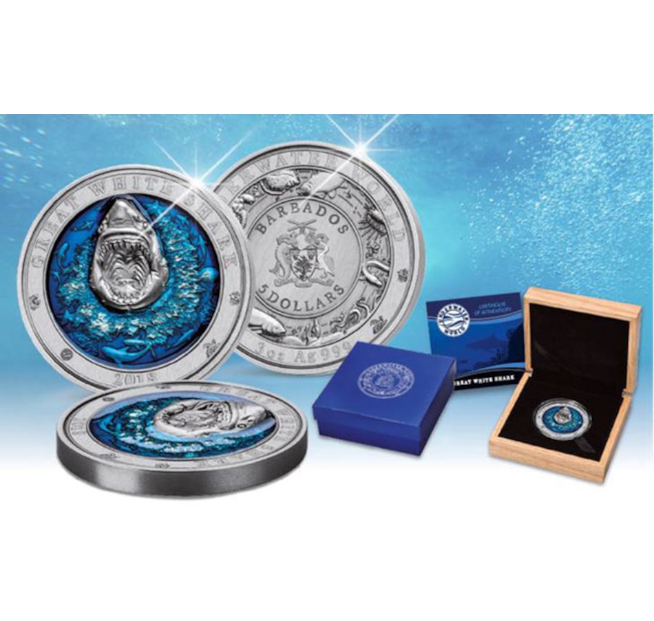 Image 603184_ALTMORE4.jpg, Product 603-184 / Price $399.95, 2018 Great White Shark $5 Coin 3-Ounce Fine Silver with Ultra-High Relief, Enamel and Antique Finish from Canadian Coin & Currency on TSC.ca's Coins department