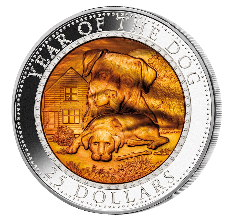 Image 603190.jpg, Product 603-190 / Price $549.95, Year of the Dog 5-Ounce Fine Silver Coin featuring Engraved Mother-of-Pearl Design from Canadian Coin & Currency on TSC.ca's Coins department