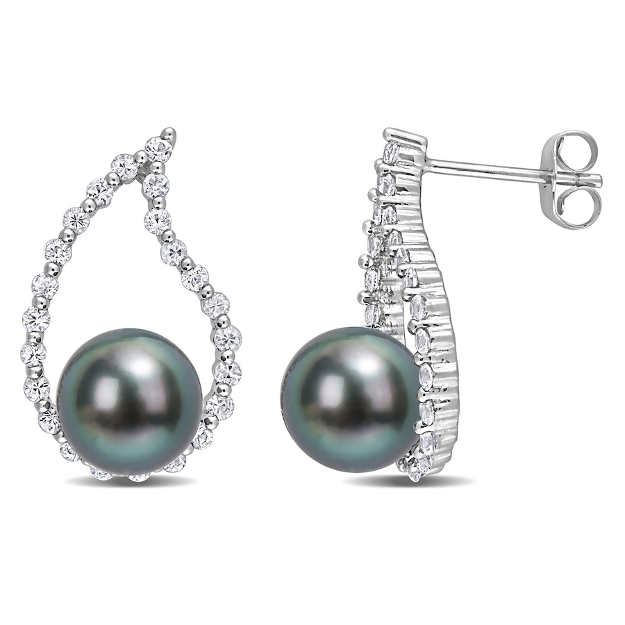 Image 609466.jpg, Product 609-466 / Price $950.00, AMOUR Pearls 10K White Gold 8-8.5mm Black Tahitian Cultured Pearl & White Sapphire Earrings from Amour Pearls on TSC.ca's Jewellery department