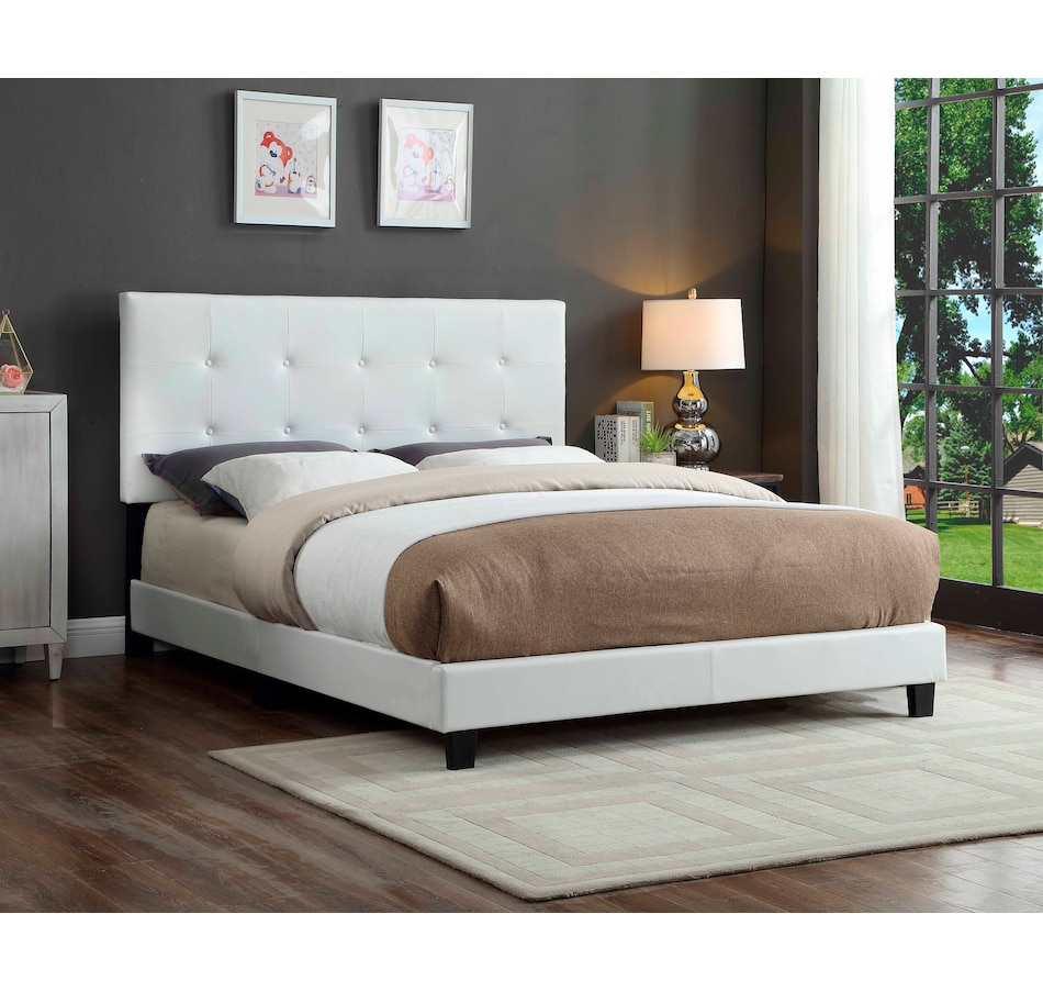 Image 609476_WHT.jpg, Product 609-476 / Price $382.99 - $458.99, Titus Button Tufted Adjustable Headboard and Bed Frame from Titus Furniture on TSC.ca's Home & Garden department