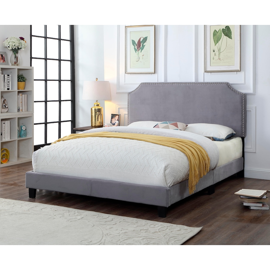 Image 609477_GRY.jpg, Product 609-477 / Price $380.99 - $458.99, Titus Upholstered Adjustable Headboard with Nailhead Trim and Bed Frame from Titus Furniture on TSC.ca's Home & Garden department