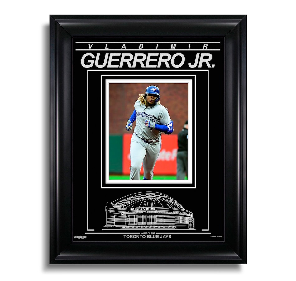 Image 609550.jpg, Product 609-550 / Price $125.99, Vladimir Guerrero Jr. Toronto Blue Jays Engraved Framed Photo - First Career Home Run  on TSC.ca's Sports department