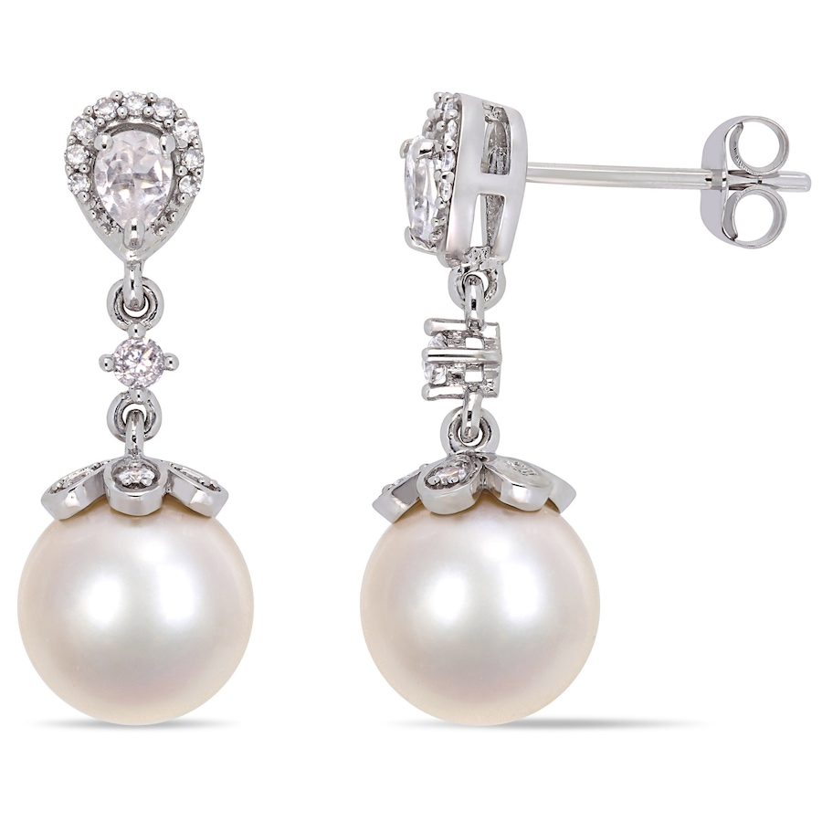 Image 609811.jpg, Product 609-811 / Price $899.00, AMOUR Pearls 10K White Gold 9-9.5mm Freshwater Cultured Pearl, White Topaz & Diamond Dangle Earrings from Amour Pearls on TSC.ca's Jewellery department