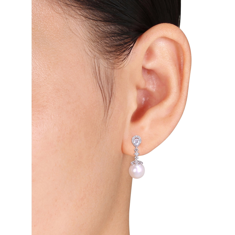Image 609811_ALTMORE1.jpg, Product 609-811 / Price $899.00, AMOUR Pearls 10K White Gold 9-9.5mm Freshwater Cultured Pearl, White Topaz & Diamond Dangle Earrings from Amour Pearls on TSC.ca's Jewellery department