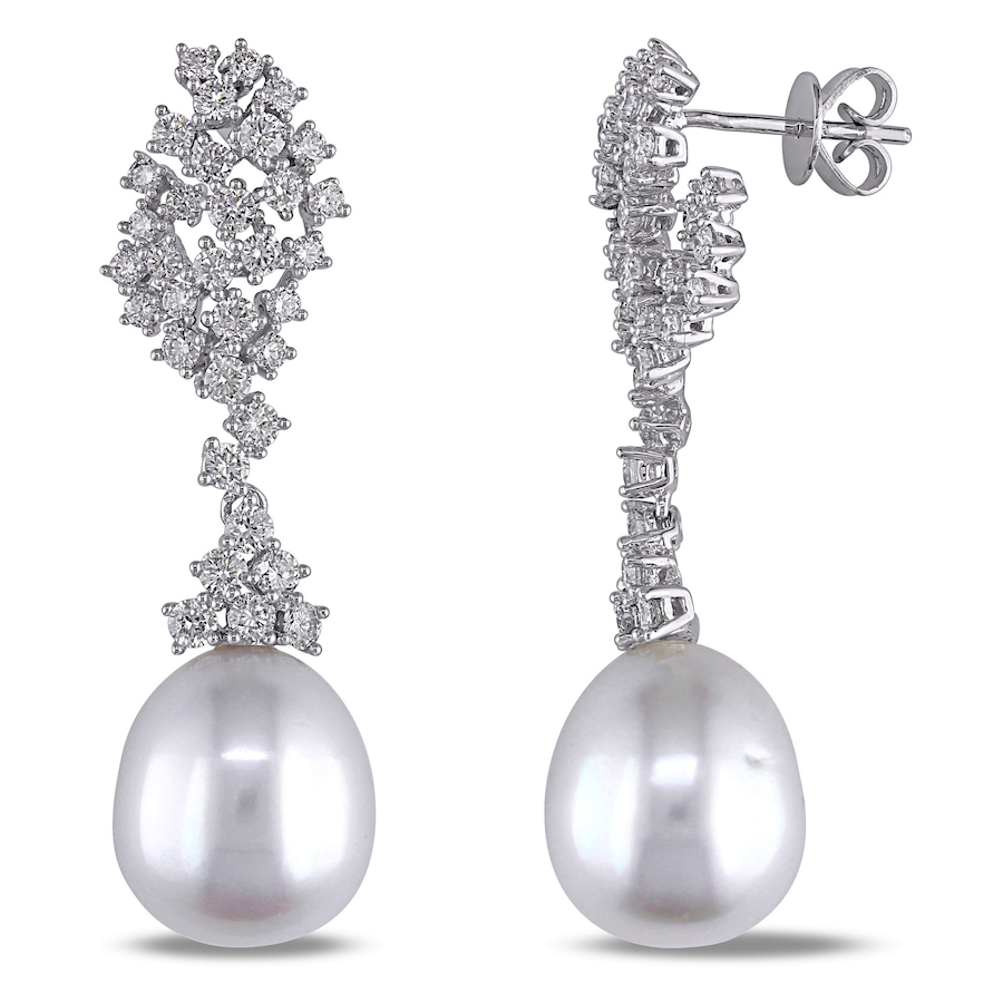 Image 609813.jpg, Product 609-813 / Price $9,500.00, AMOUR Pearls 14K White Gold 11.5-12mm South Sea Cultured Pearl & Diamond Cluster Drop Earrings from Amour Pearls on TSC.ca's Jewellery department