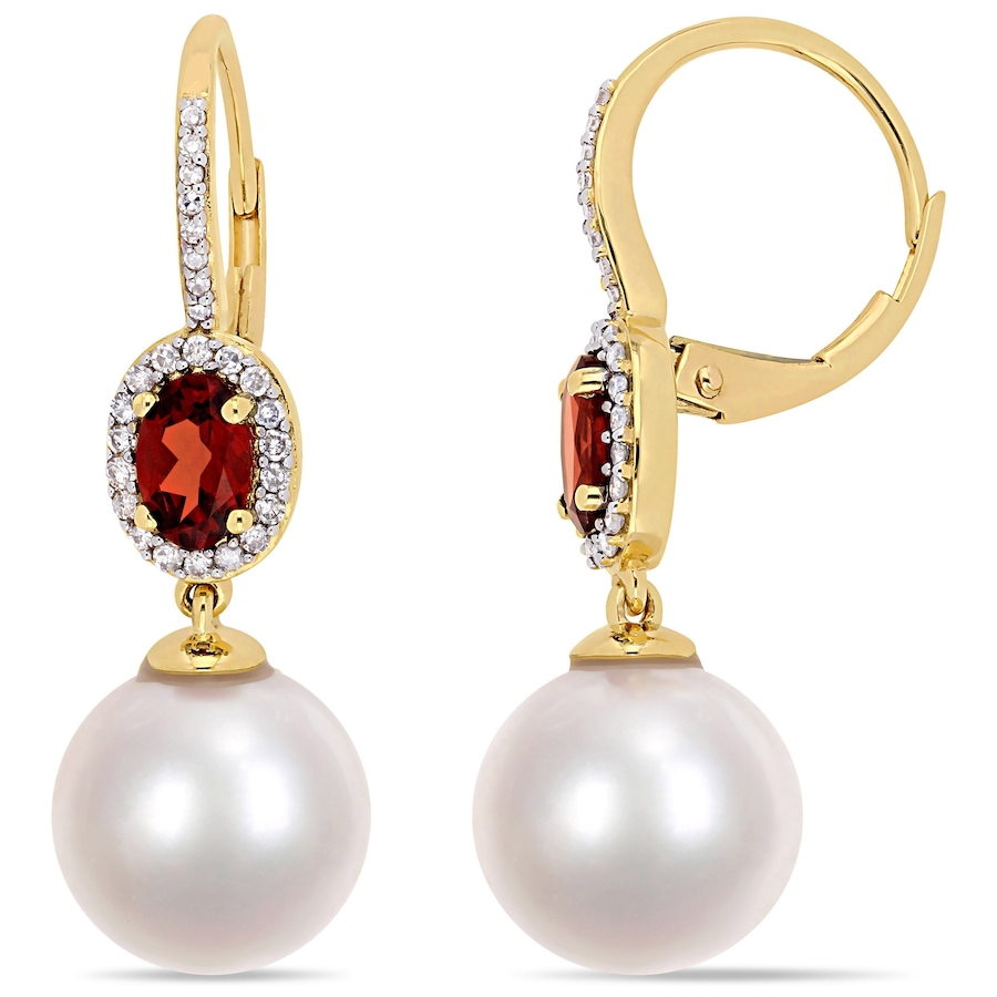 Image 609816.jpg, Product 609-816 / Price $1,299.99, AMOUR Pearls 10K Yellow Gold 11-12mm Freshwater Cultured Pearl, Garnet & Diamond Earrings from Amour Pearls on TSC.ca's Jewellery department