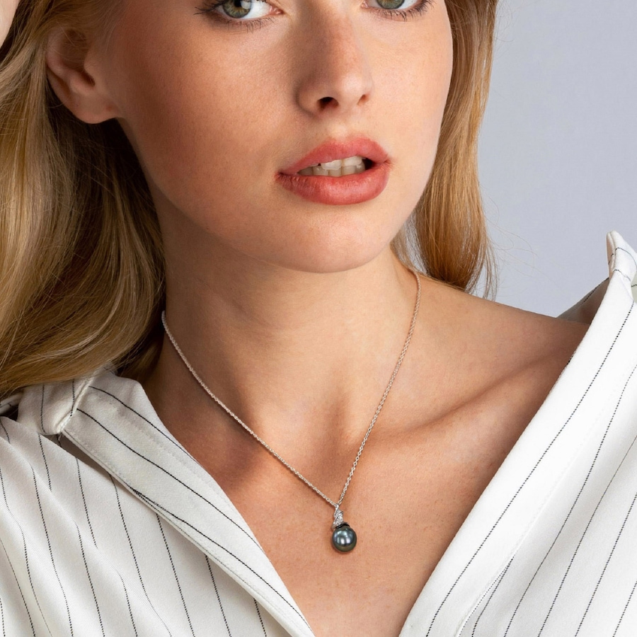 Image 610806_ALTMORE4.jpg, Product 610-806 / Price $257.00, AMOUR Pearls Sterling Silver 9-9.5mm Black Tahitian Cultured Pearl & Diamond Pendant from Amour Pearls on TSC.ca's Jewellery department