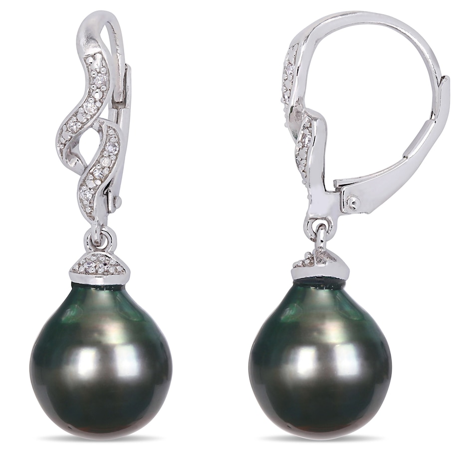 Image 610807.jpg, Product 610-807 / Price $249.99, AMOUR Pearls Sterling Silver 9.5-10mm Black Tahitian Cultured Pearl & Diamond Earrings from Amour Pearls on TSC.ca's Jewellery department