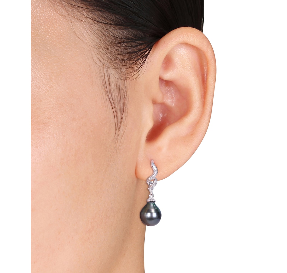Image 610807_ALTMORE1.jpg, Product 610-807 / Price $249.99, AMOUR Pearls Sterling Silver 9.5-10mm Black Tahitian Cultured Pearl & Diamond Earrings from Amour Pearls on TSC.ca's Jewellery department