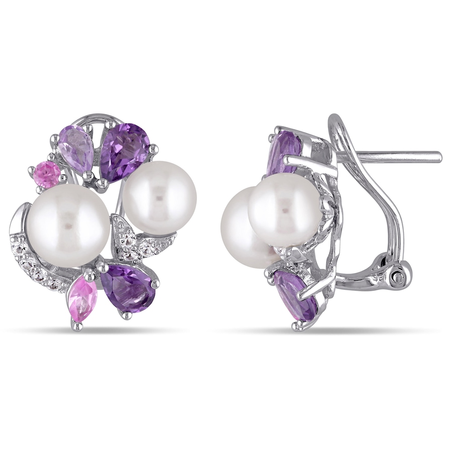 Image 610808.jpg, Product 610-808 / Price $236.00, AMOUR Pearls Sterling Silver 6.5-8mm Freshwater Cultured Pearl & Multi Gemstone Earrings from Amour Pearls on TSC.ca's Jewellery department