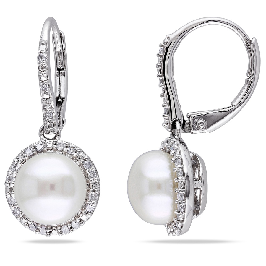 Image 611924.jpg, Product 611-924 / Price $349.99, AMOUR Pearls Sterling Silver 8-8.5mm Freshwater Cultured Pearl & Diamond Halo Earrings from Amour Pearls on TSC.ca's Jewellery department