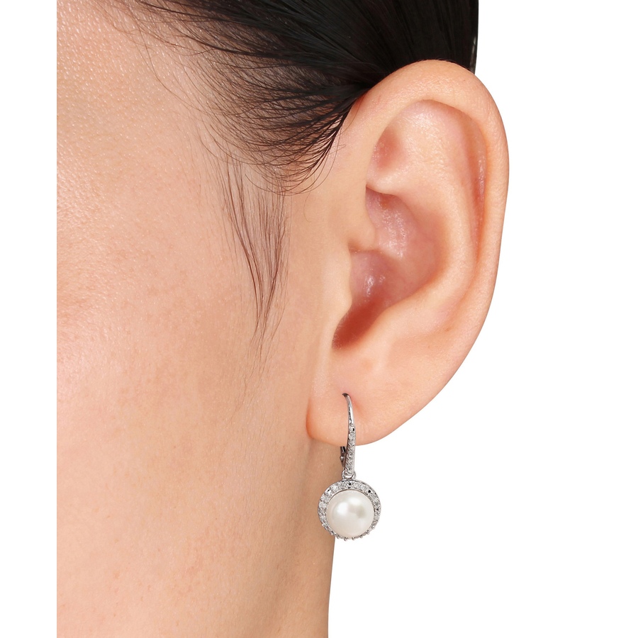 Image 611924_ALTMORE1.jpg, Product 611-924 / Price $349.99, AMOUR Pearls Sterling Silver 8-8.5mm Freshwater Cultured Pearl & Diamond Halo Earrings from Amour Pearls on TSC.ca's Jewellery department