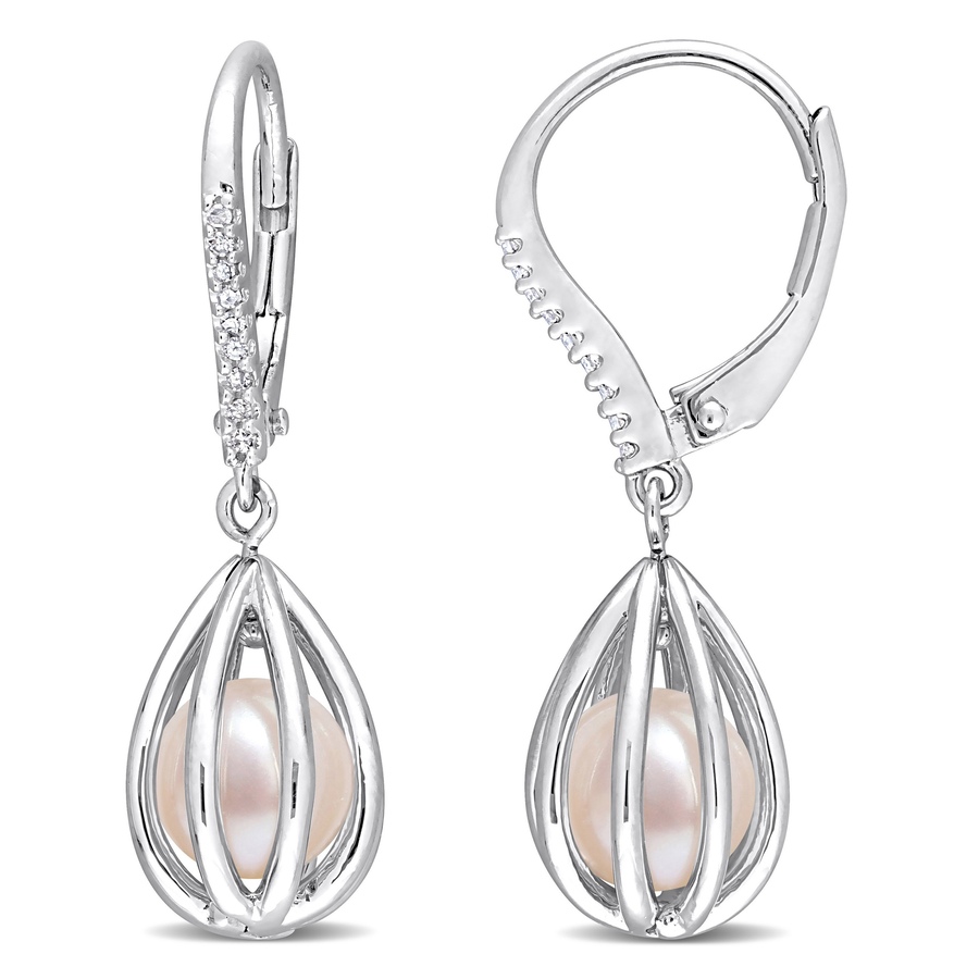 Image 611926.jpg, Product 611-926 / Price $225.00, AMOUR Pearls Sterling Silver 7-7.5mm Freshwater Cultured Pearl & Diamond Caged Earrings from Amour Pearls on TSC.ca's Jewellery department