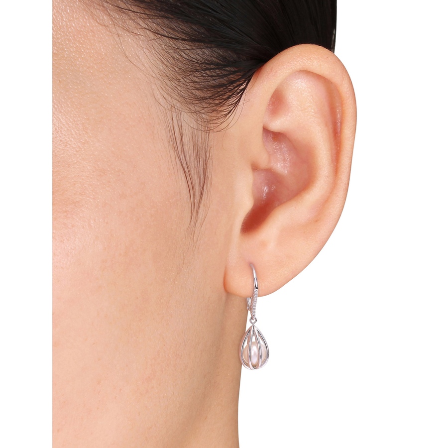 Image 611926_ALTMORE1.jpg, Product 611-926 / Price $225.00, AMOUR Pearls Sterling Silver 7-7.5mm Freshwater Cultured Pearl & Diamond Caged Earrings from Amour Pearls on TSC.ca's Jewellery department