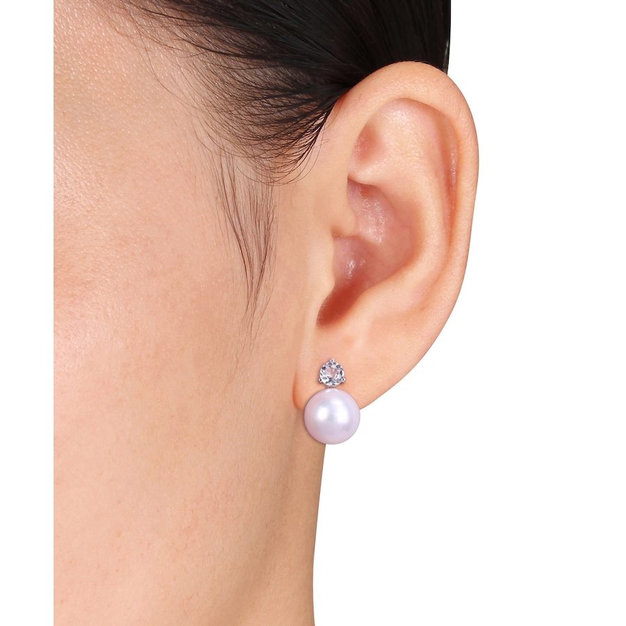 Image 611928_ALTMORE1.jpg, Product 611-928 / Price $175.00, AMOUR Pearls Sterling Silver 11-12mm Freshwater Cultured Pearl & White Topaz Omega Earrings from Amour Pearls on TSC.ca's Jewellery department