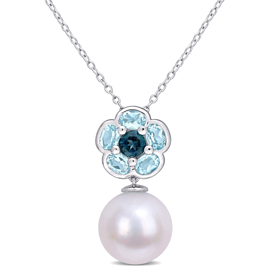 Image 611931.jpg, Product 611-931 / Price $184.00, AMOUR Pearls Sterling Silver 11-12mm Freshwater Cultured Pearl & Blue Topaz Floral Pendant with Chain from Amour Pearls on TSC.ca's Jewellery department