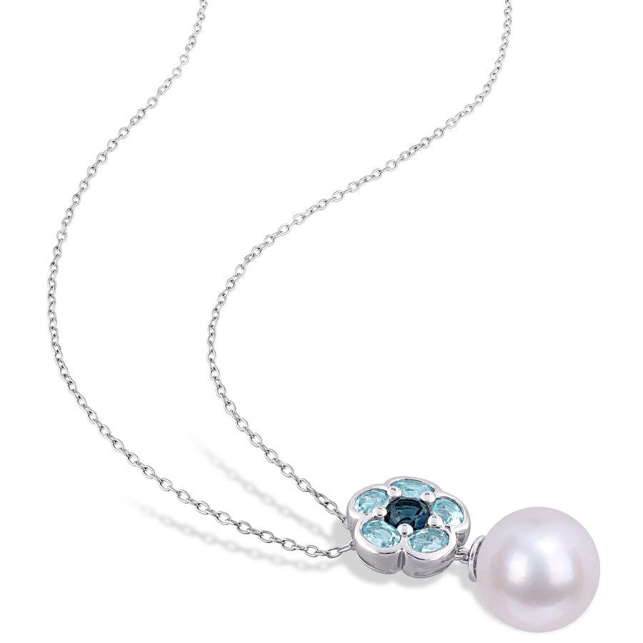 Image 611931_ALTMORE1.jpg, Product 611-931 / Price $184.00, AMOUR Pearls Sterling Silver 11-12mm Freshwater Cultured Pearl & Blue Topaz Floral Pendant with Chain from Amour Pearls on TSC.ca's Jewellery department