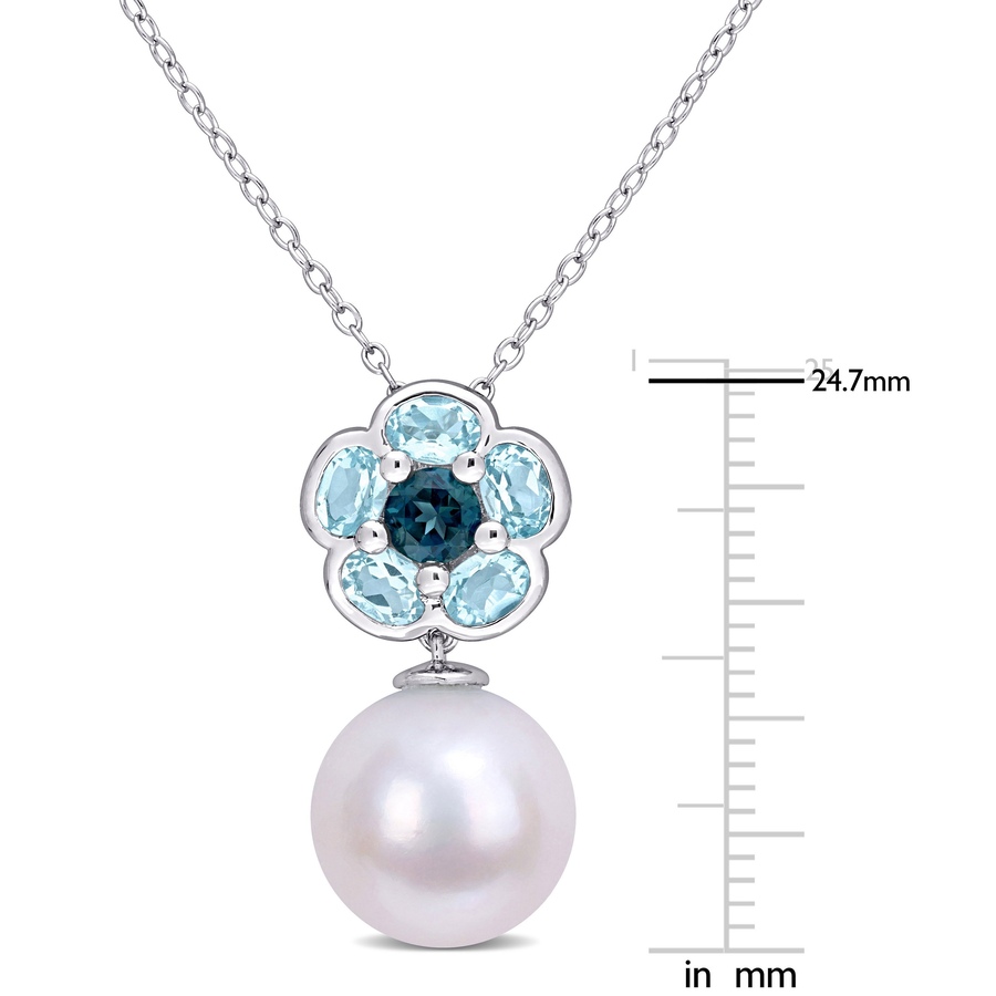 Image 611931_ALTMORE2.jpg, Product 611-931 / Price $184.00, AMOUR Pearls Sterling Silver 11-12mm Freshwater Cultured Pearl & Blue Topaz Floral Pendant with Chain from Amour Pearls on TSC.ca's Jewellery department