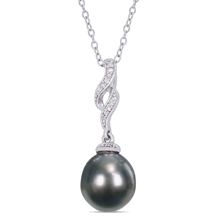 Image 613100.jpg, Product 613-100 / Price $173.00, AMOUR Pearls Sterling Silver 9.5-10mm Black Tahitian Cultured Pearl & Diamond Pendant with Chain from Amour Pearls on TSC.ca's Jewellery department