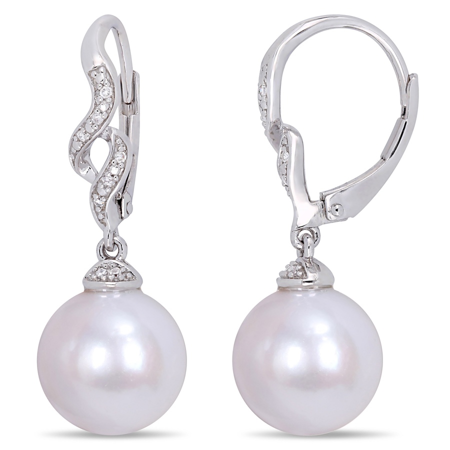 Image 613101.jpg, Product 613-101 / Price $295.00, AMOUR Pearls Sterling Silver 11-12mm Freshwater Cultured Pearl & Diamond Leverback Earrings from Amour Pearls on TSC.ca's Jewellery department